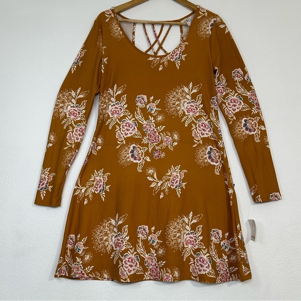 Mudd  fall Orange Floral Long Sleeve Dress - Picture 2 of 15